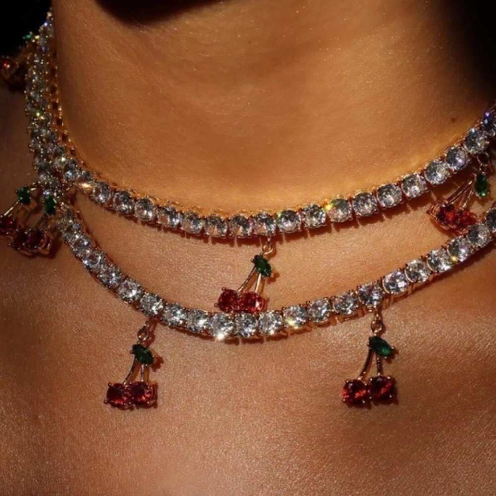 LAST NEW Cherry Drop Gemstone Double Layer Necklace